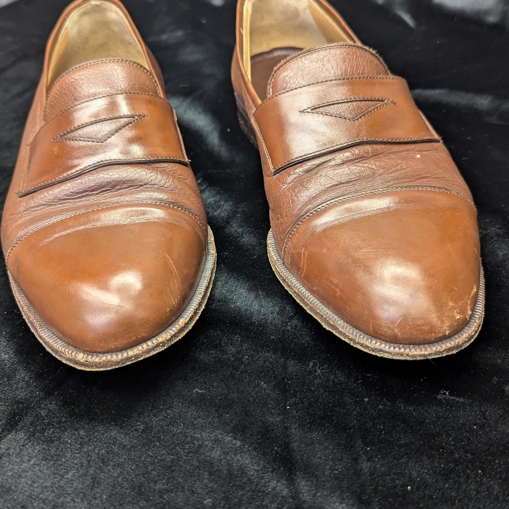 Bruno Magli Men's Tan Leather Slip-On Loafers - Picture 2 of 8